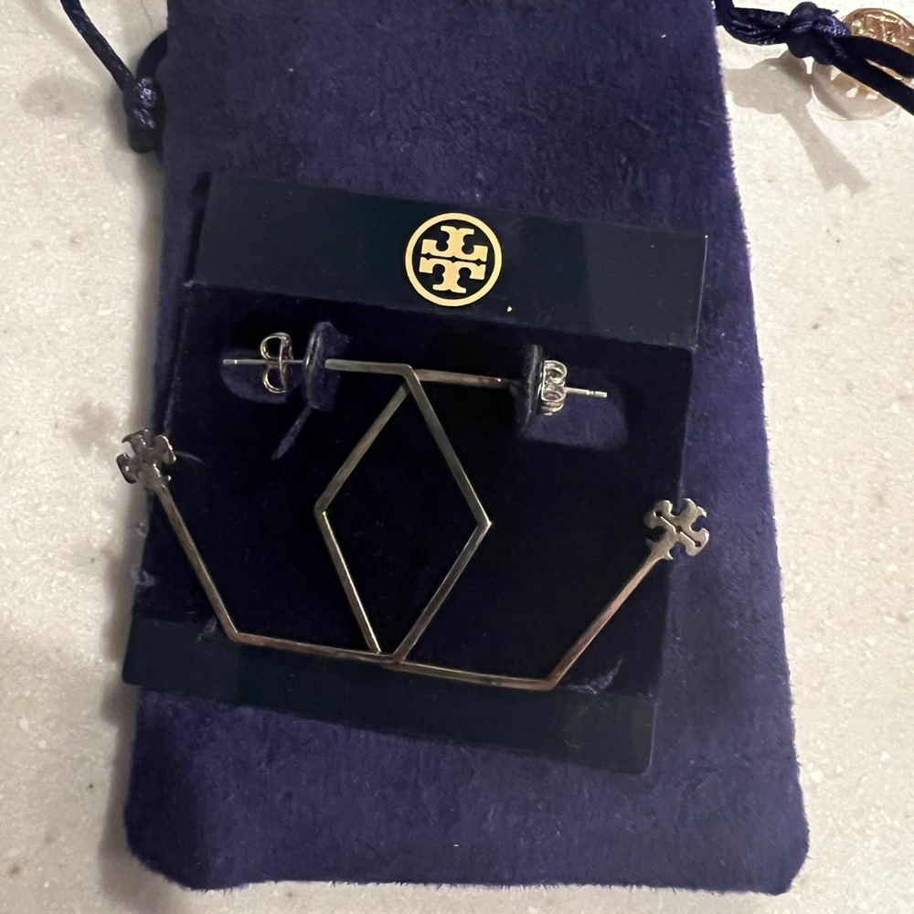 Mega Sale!!  Tory Burch Silver-Tone Geometric Logo Earrings—New in Bag!